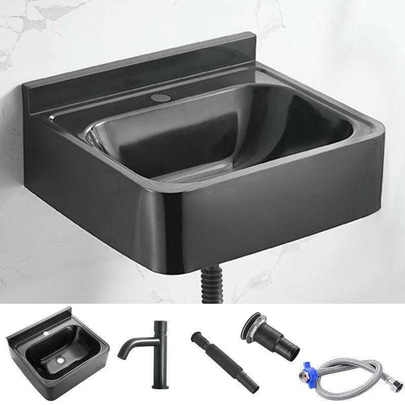 Contemporary Bathroom Sink with Pop-Up Drain Metal Rectangular Wall Mount Bathroom Sink -Bathlova