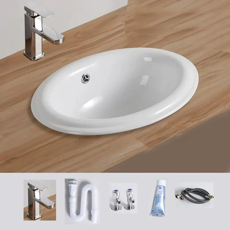 Contemporary Bathroom Sink with Pop-Up Drain Porcelain Oval-Shape Undermount Bathroom Sink -Bathlova