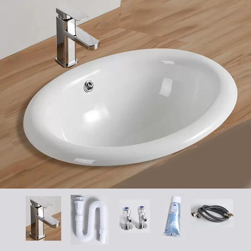 Contemporary Bathroom Sink with Pop-Up Drain Porcelain Oval-Shape Undermount Bathroom Sink -Bathlova