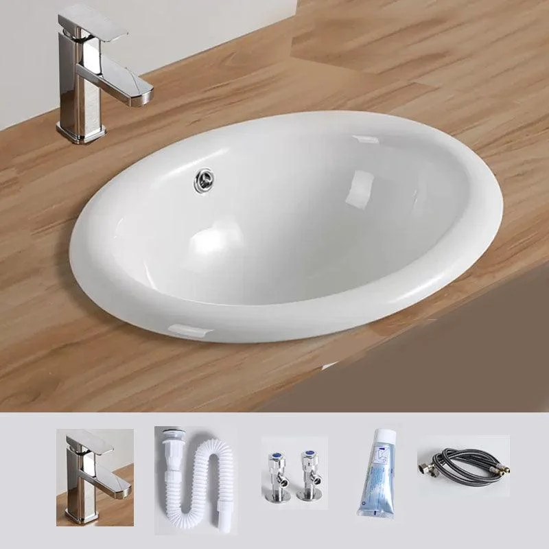 Contemporary Bathroom Sink with Pop-Up Drain Porcelain Oval-Shape Undermount Bathroom Sink -Bathlova