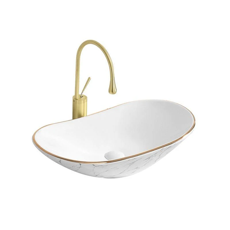 Contemporary Bathroom Sink with Pop-Up Drain Porcelain Oval-Shape Vessel Bathroom Sink -Bathlova