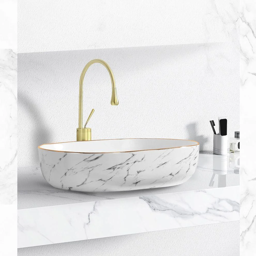 Contemporary Bathroom Sink with Pop-Up Drain Porcelain Oval-Shape Vessel Bathroom Sink -Bathlova