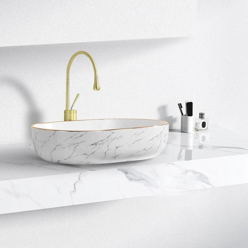 Contemporary Bathroom Sink with Pop-Up Drain Porcelain Oval-Shape Vessel Bathroom Sink -Bathlova