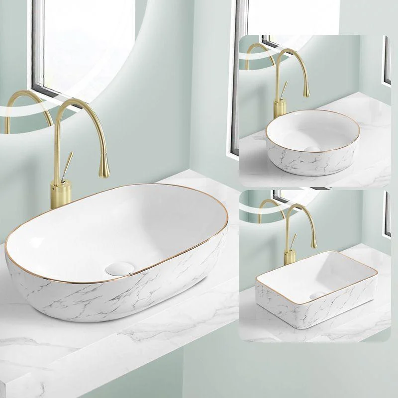 Contemporary Bathroom Sink with Pop-Up Drain Porcelain Oval-Shape Vessel Bathroom Sink -Bathlova