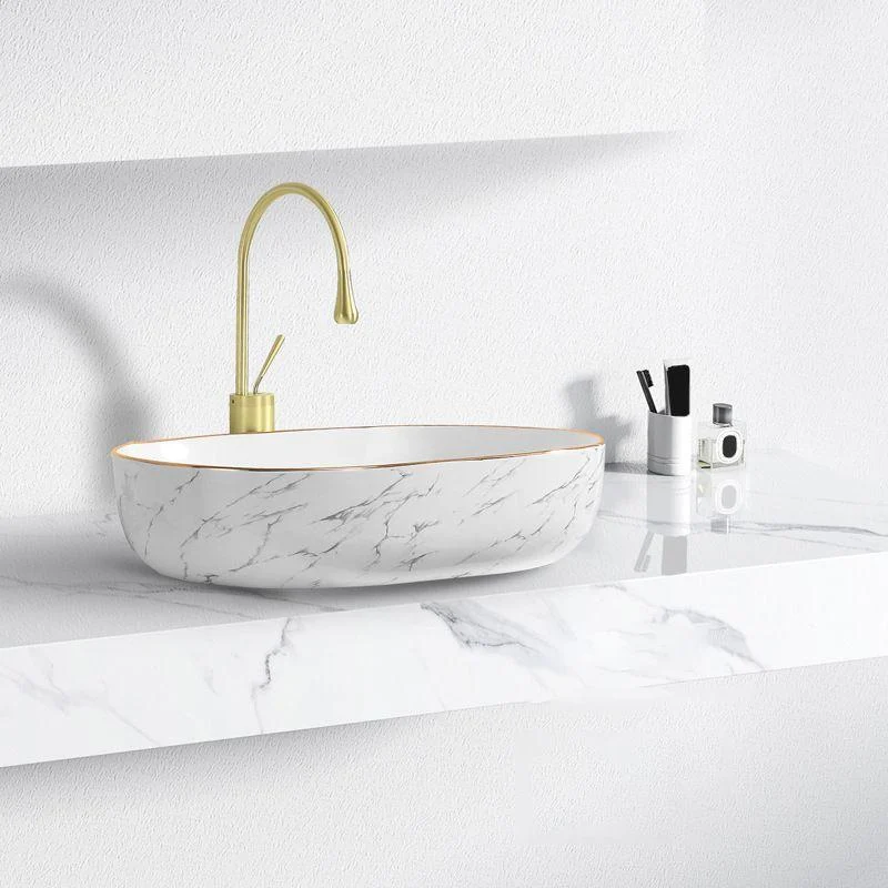 Contemporary Bathroom Sink with Pop-Up Drain Porcelain Oval-Shape Vessel Bathroom Sink -Bathlova