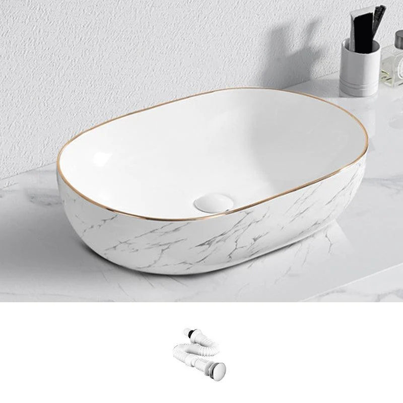 Contemporary Bathroom Sink with Pop-Up Drain Porcelain Oval-Shape Vessel Bathroom Sink -Bathlova