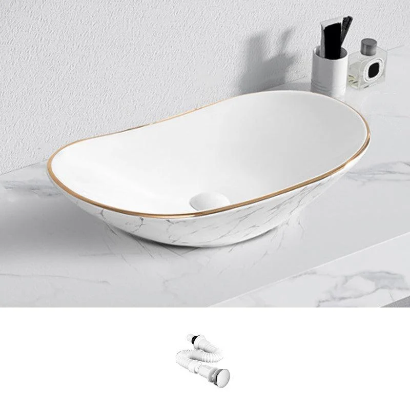 Contemporary Bathroom Sink with Pop-Up Drain Porcelain Oval-Shape Vessel Bathroom Sink -Bathlova