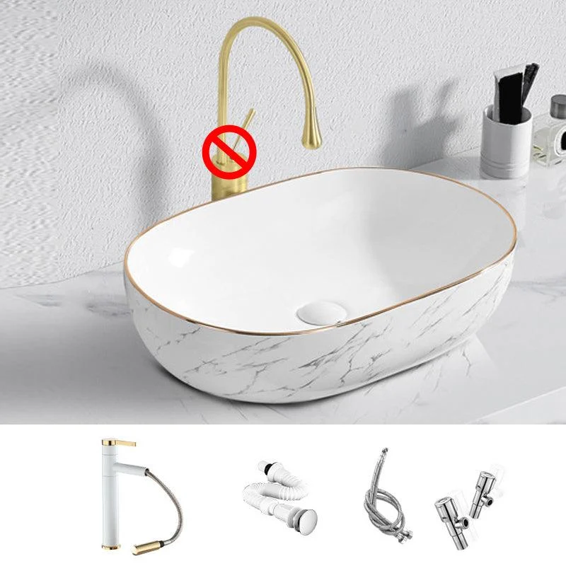 Contemporary Bathroom Sink with Pop-Up Drain Porcelain Oval-Shape Vessel Bathroom Sink -Bathlova