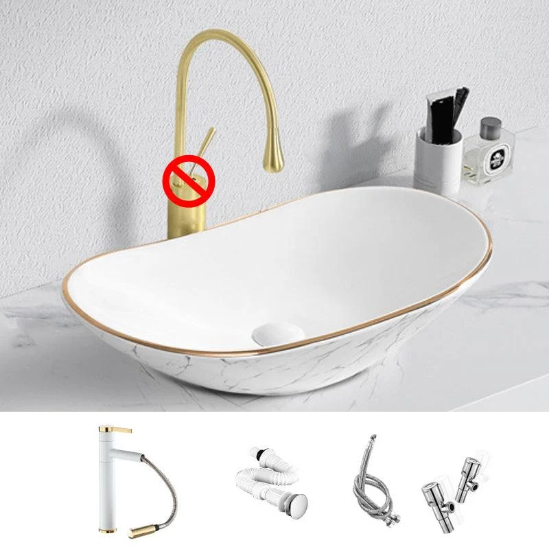 Contemporary Bathroom Sink with Pop-Up Drain Porcelain Oval-Shape Vessel Bathroom Sink -Bathlova