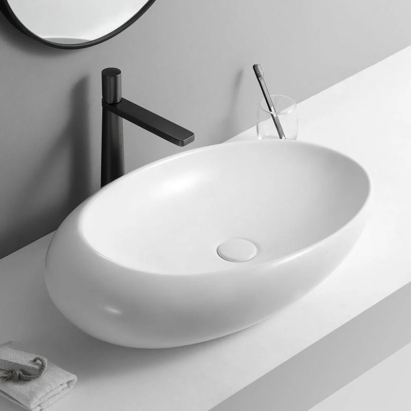 Contemporary Bathroom Sink with Pop-Up Drain Porcelain Oval-Shape Vessel Lavatory Sink -Bathlova