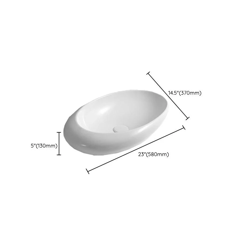 Contemporary Bathroom Sink with Pop-Up Drain Porcelain Oval-Shape Vessel Lavatory Sink -Bathlova