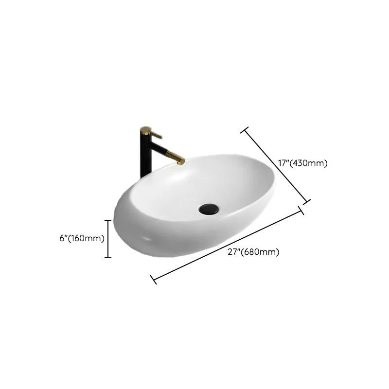 Contemporary Bathroom Sink with Pop-Up Drain Porcelain Oval-Shape Vessel Lavatory Sink -Bathlova