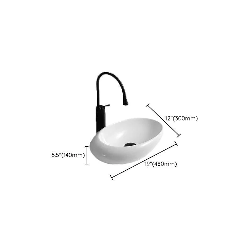 Contemporary Bathroom Sink with Pop-Up Drain Porcelain Oval-Shape Vessel Lavatory Sink -Bathlova