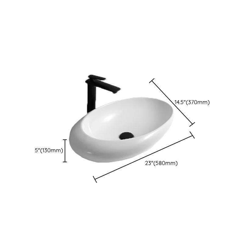 Contemporary Bathroom Sink with Pop-Up Drain Porcelain Oval-Shape Vessel Lavatory Sink -Bathlova