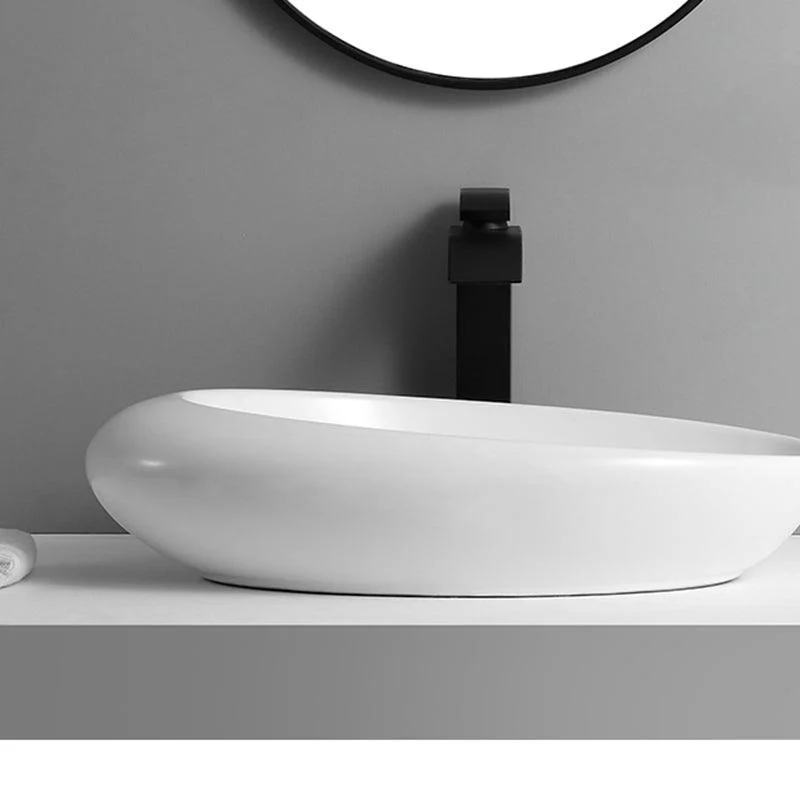 Contemporary Bathroom Sink with Pop-Up Drain Porcelain Oval-Shape Vessel Lavatory Sink -Bathlova