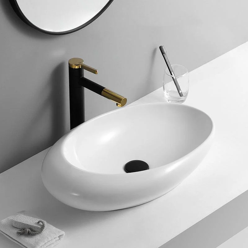 Contemporary Bathroom Sink with Pop-Up Drain Porcelain Oval-Shape Vessel Lavatory Sink -Bathlova