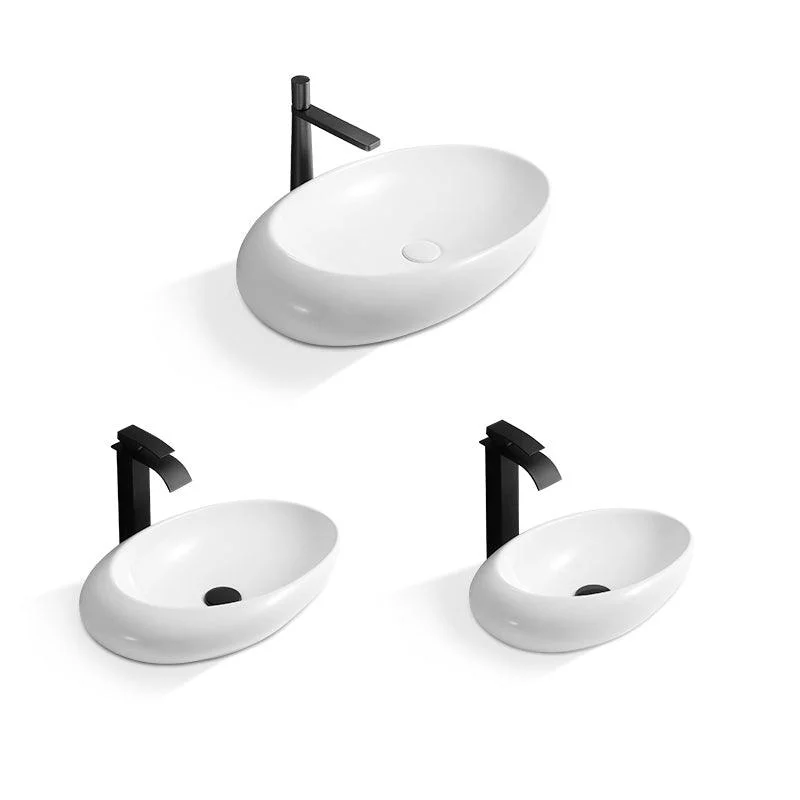 Contemporary Bathroom Sink with Pop-Up Drain Porcelain Oval-Shape Vessel Lavatory Sink -Bathlova