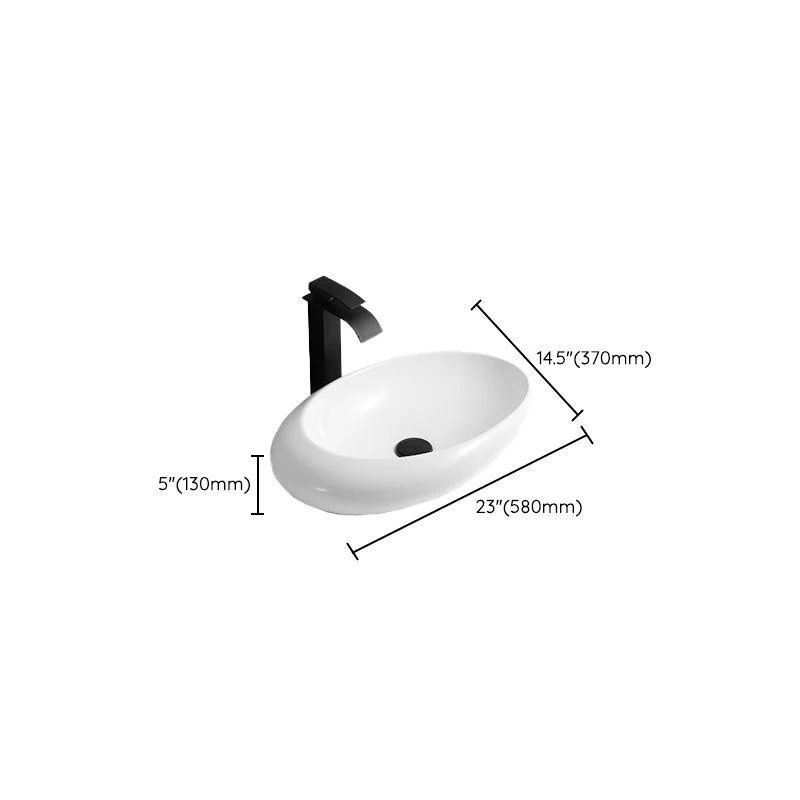 Contemporary Bathroom Sink with Pop-Up Drain Porcelain Oval-Shape Vessel Lavatory Sink -Bathlova