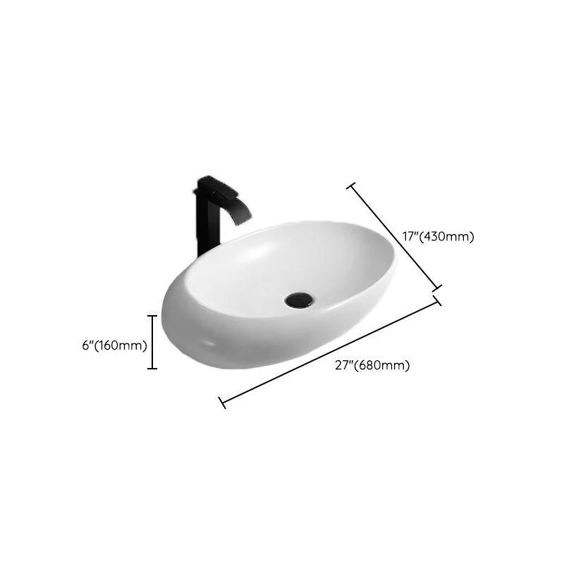 Contemporary Bathroom Sink with Pop-Up Drain Porcelain Oval-Shape Vessel Lavatory Sink -Bathlova