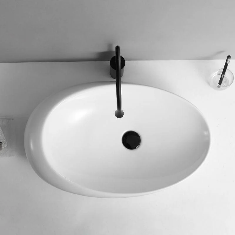 Contemporary Bathroom Sink with Pop-Up Drain Porcelain Oval-Shape Vessel Lavatory Sink -Bathlova