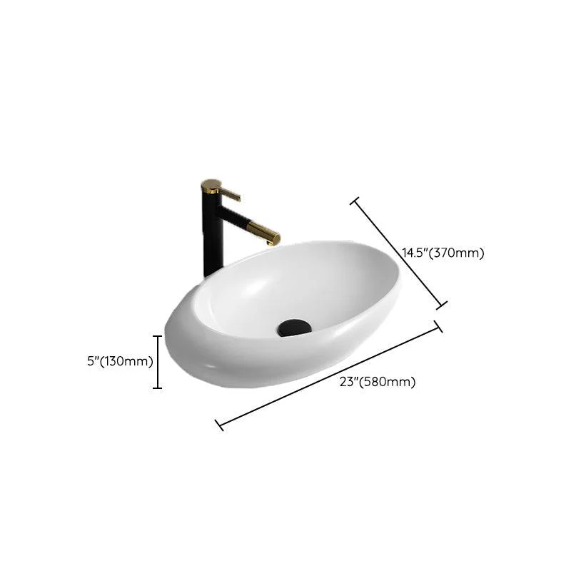 Contemporary Bathroom Sink with Pop-Up Drain Porcelain Oval-Shape Vessel Lavatory Sink -Bathlova