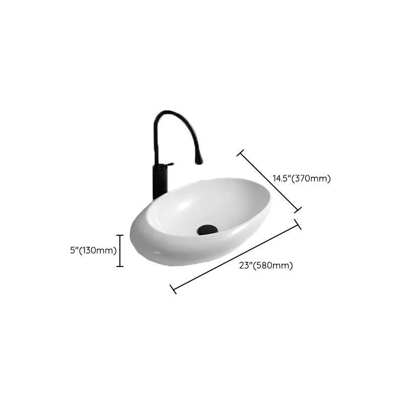 Contemporary Bathroom Sink with Pop-Up Drain Porcelain Oval-Shape Vessel Lavatory Sink -Bathlova