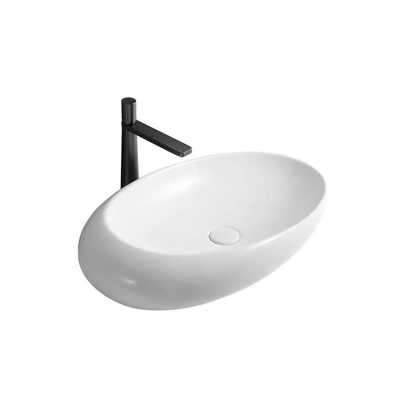 Contemporary Bathroom Sink with Pop-Up Drain Porcelain Oval-Shape Vessel Lavatory Sink -Bathlova