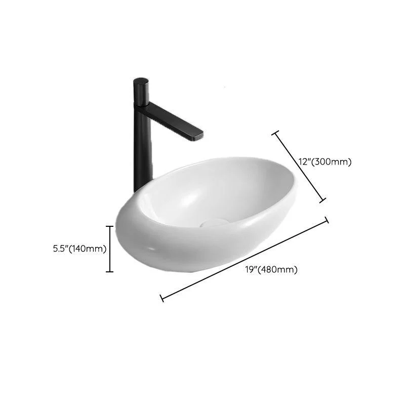 Contemporary Bathroom Sink with Pop-Up Drain Porcelain Oval-Shape Vessel Lavatory Sink -Bathlova