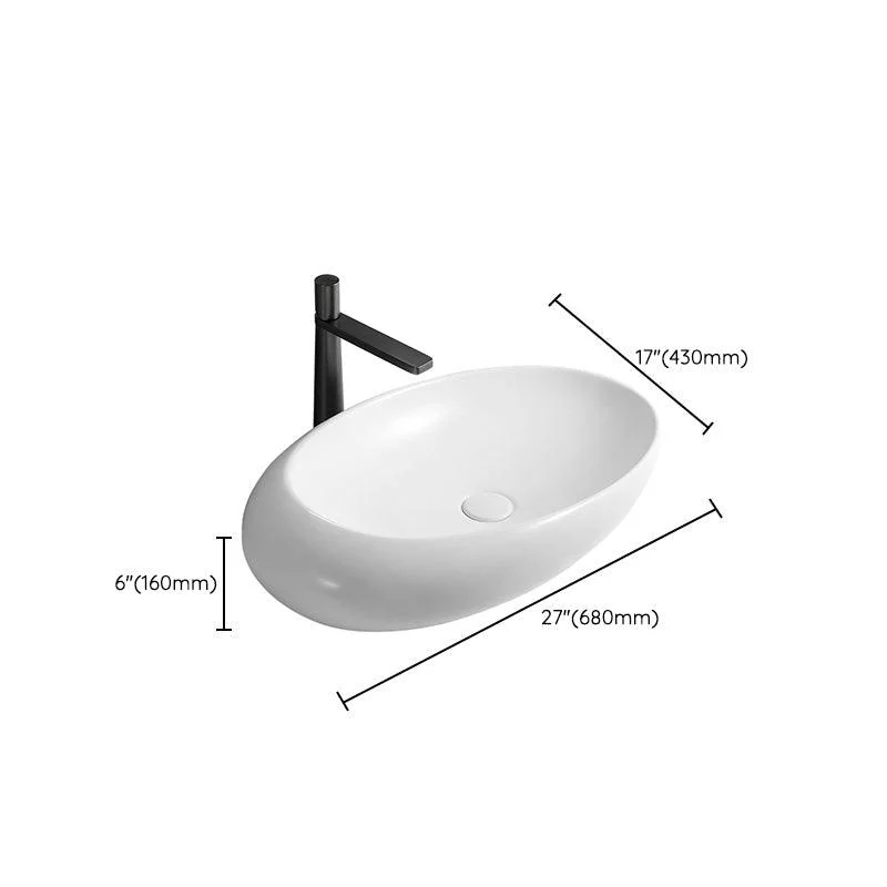 Contemporary Bathroom Sink with Pop-Up Drain Porcelain Oval-Shape Vessel Lavatory Sink -Bathlova