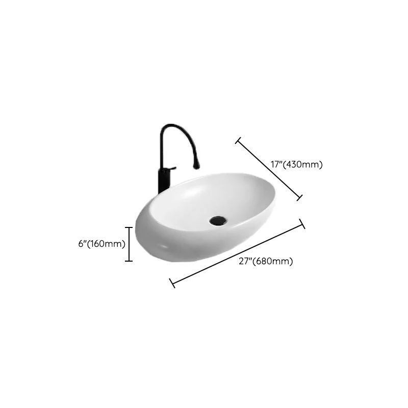 Contemporary Bathroom Sink with Pop-Up Drain Porcelain Oval-Shape Vessel Lavatory Sink -Bathlova