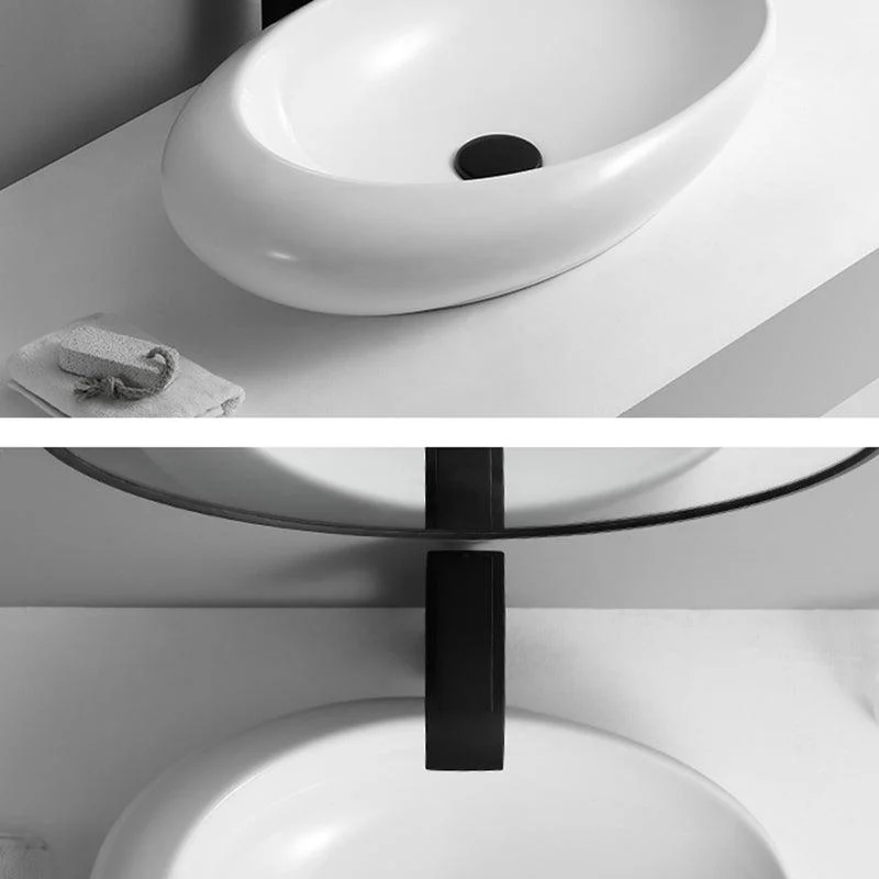 Contemporary Bathroom Sink with Pop-Up Drain Porcelain Oval-Shape Vessel Lavatory Sink -Bathlova