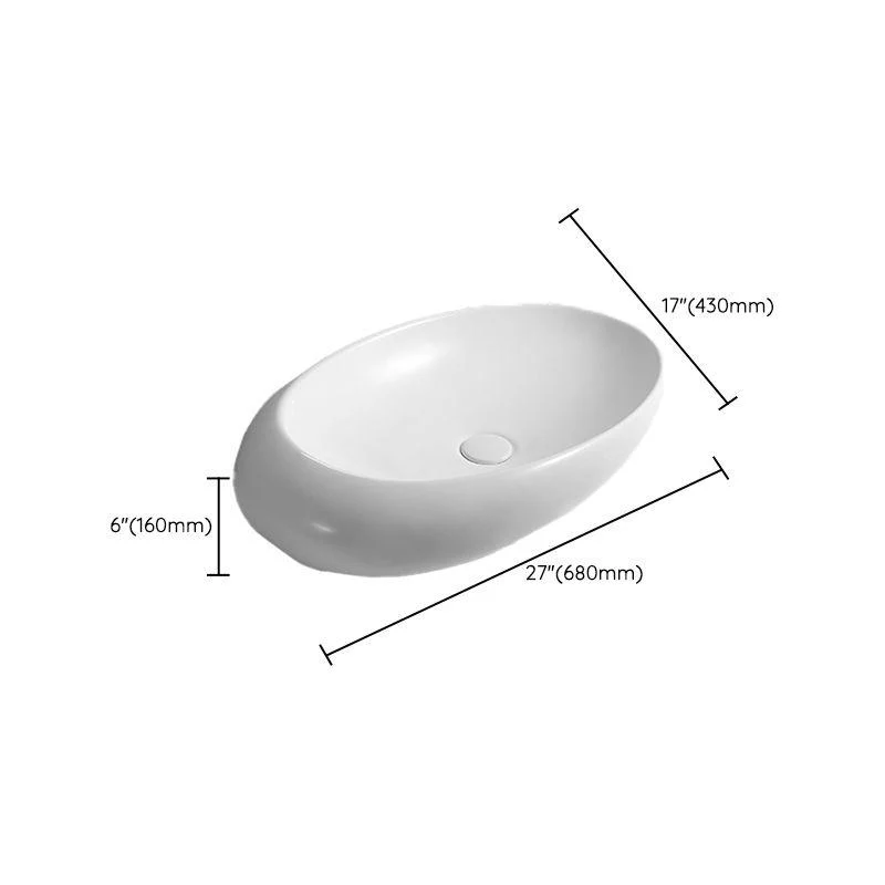 Contemporary Bathroom Sink with Pop-Up Drain Porcelain Oval-Shape Vessel Lavatory Sink -Bathlova