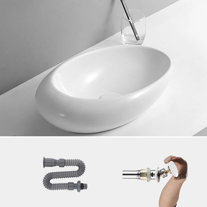 Contemporary Bathroom Sink with Pop-Up Drain Porcelain Oval-Shape Vessel Lavatory Sink -Bathlova