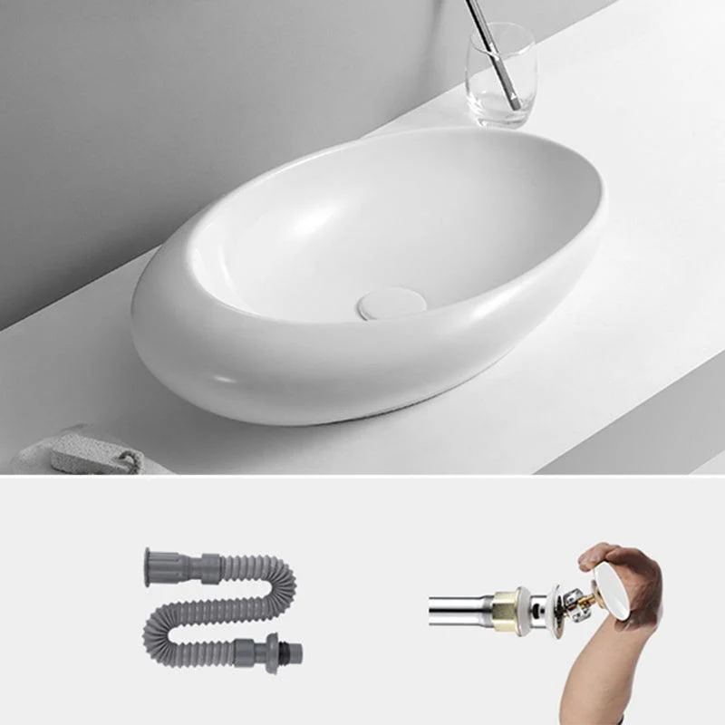 Contemporary Bathroom Sink with Pop-Up Drain Porcelain Oval-Shape Vessel Lavatory Sink -Bathlova