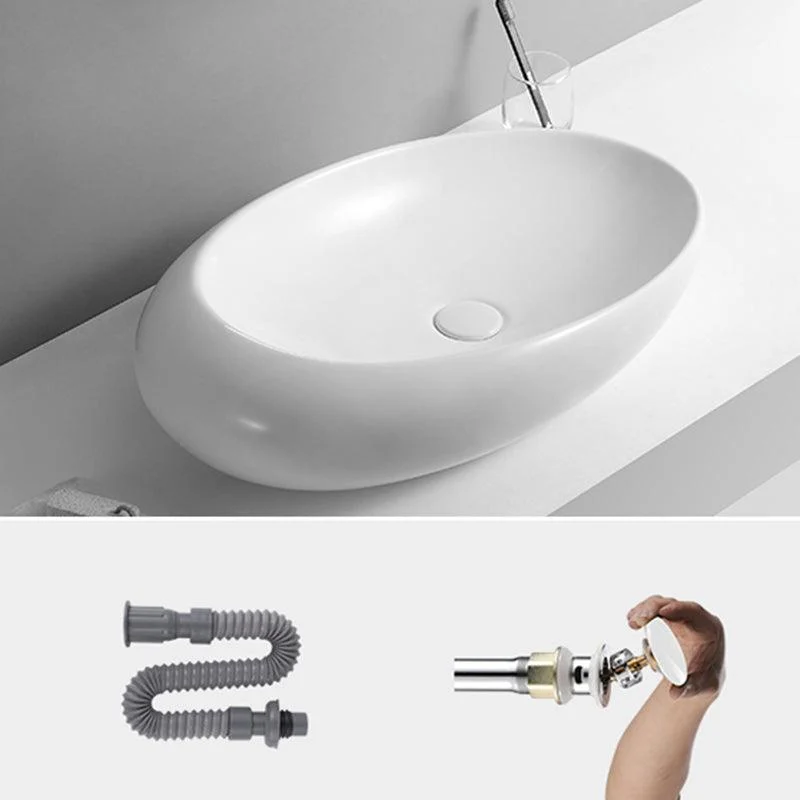 Contemporary Bathroom Sink with Pop-Up Drain Porcelain Oval-Shape Vessel Lavatory Sink -Bathlova