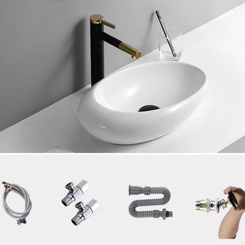 Contemporary Bathroom Sink with Pop-Up Drain Porcelain Oval-Shape Vessel Lavatory Sink -Bathlova