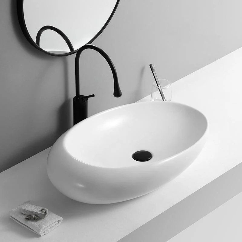 Contemporary Bathroom Sink with Pop-Up Drain Porcelain Oval-Shape Vessel Lavatory Sink -Bathlova