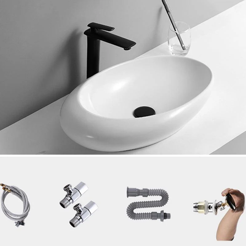 Contemporary Bathroom Sink with Pop-Up Drain Porcelain Oval-Shape Vessel Lavatory Sink -Bathlova