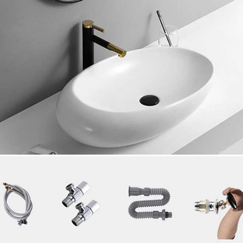 Contemporary Bathroom Sink with Pop-Up Drain Porcelain Oval-Shape Vessel Lavatory Sink -Bathlova