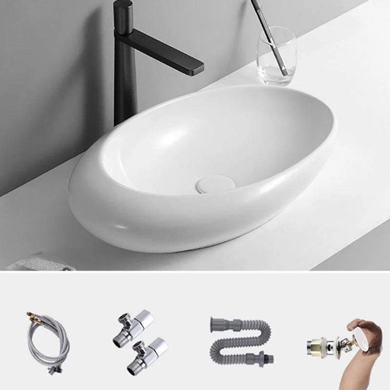 Contemporary Bathroom Sink with Pop-Up Drain Porcelain Oval-Shape Vessel Lavatory Sink -Bathlova