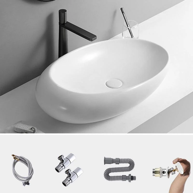 Contemporary Bathroom Sink with Pop-Up Drain Porcelain Oval-Shape Vessel Lavatory Sink -Bathlova