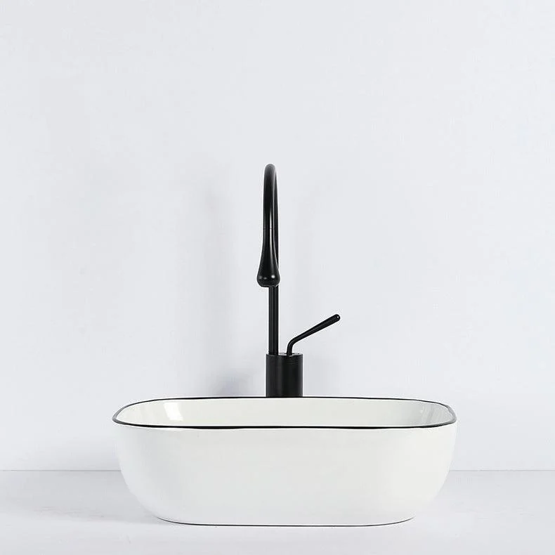 Contemporary Bathroom Sink with Pop-Up Drain Porcelain Rectangular Vessel -Bathlova