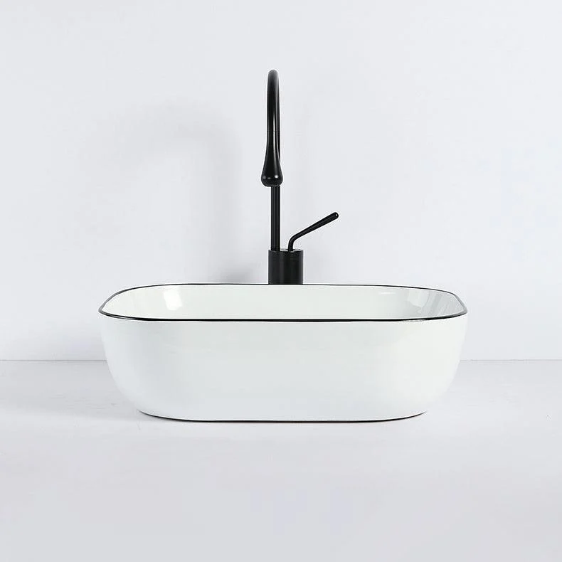 Contemporary Bathroom Sink with Pop-Up Drain Porcelain Rectangular Vessel -Bathlova