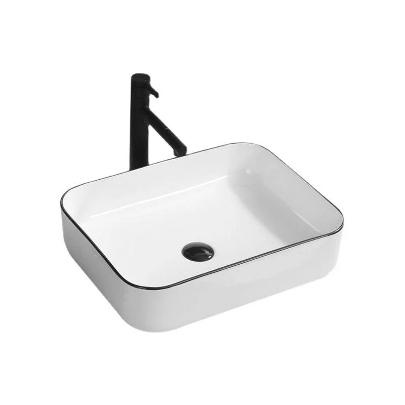 Contemporary Bathroom Sink with Pop-Up Drain Porcelain Rectangular Vessel -Bathlova