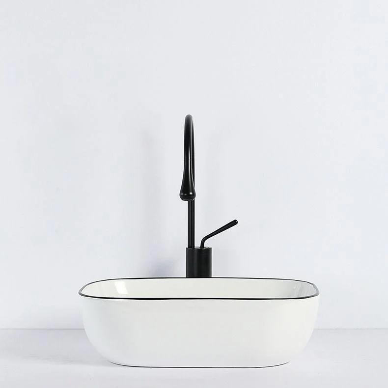 Contemporary Bathroom Sink with Pop-Up Drain Porcelain Rectangular Vessel -Bathlova