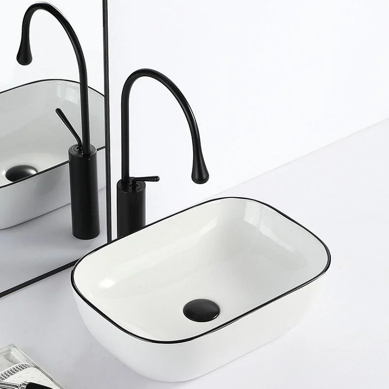 Contemporary Bathroom Sink with Pop-Up Drain Porcelain Rectangular Vessel -Bathlova