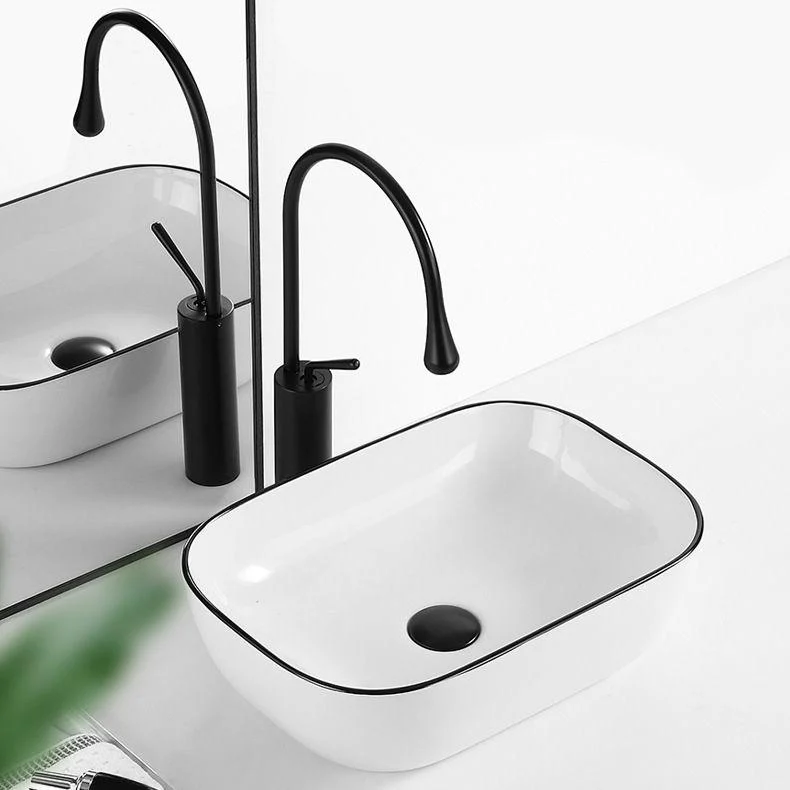 Contemporary Bathroom Sink with Pop-Up Drain Porcelain Rectangular Vessel -Bathlova