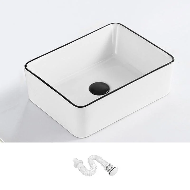 Contemporary Bathroom Sink with Pop-Up Drain Porcelain Rectangular Vessel -Bathlova