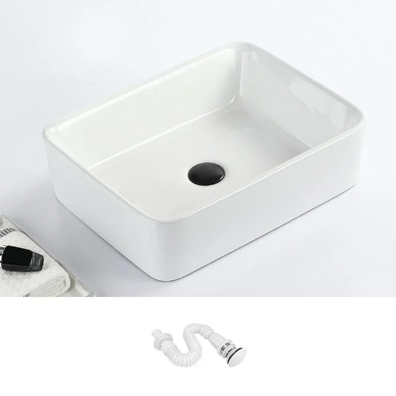 Contemporary Bathroom Sink with Pop-Up Drain Porcelain Rectangular Vessel -Bathlova