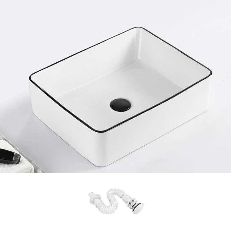 Contemporary Bathroom Sink with Pop-Up Drain Porcelain Rectangular Vessel -Bathlova